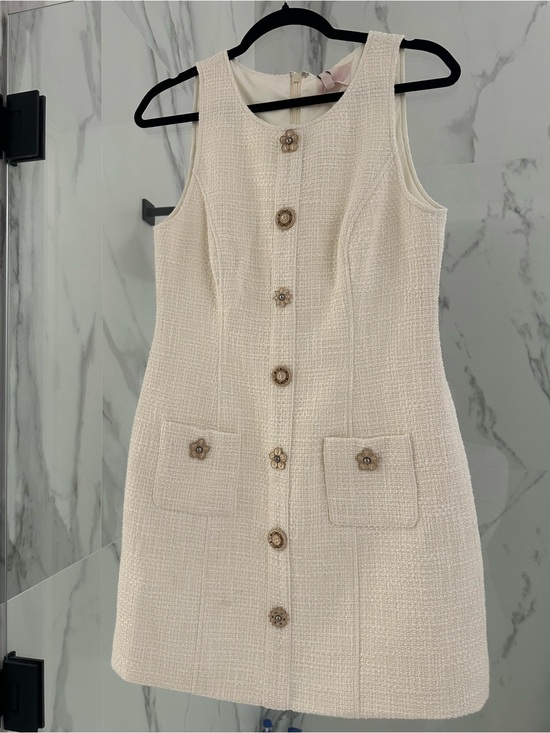 cinq a sept Dresses & Skirts - cinq a sept Cream Tweed Mini Dress with Decorative Buttons